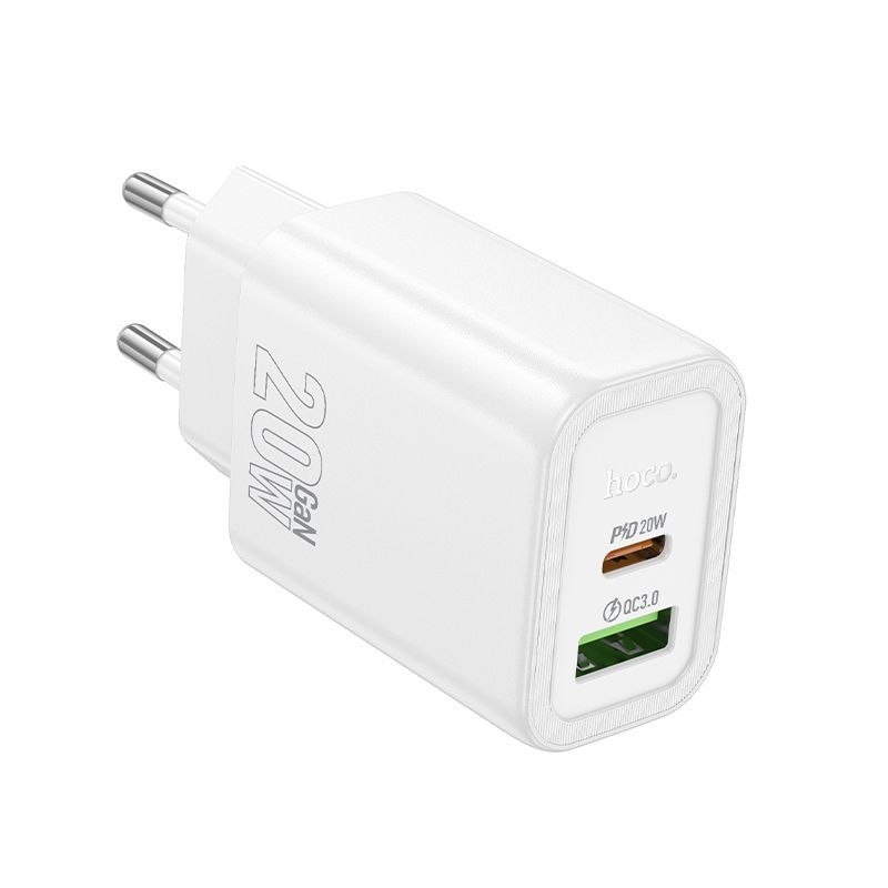Зарядное устройство сетевое - блок питания HOCO N61, USB Type-C PD20W + USB QC3.0, белый Зарядное устройство сетевое - блок питания HOCO N61, USB Type-C PD20W + USB QC3.0, белый