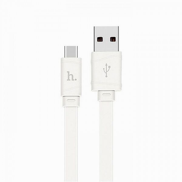 Кабель зарядный HOCO USB Type-C X5 плоский, белый 1 метр Кабель зарядный HOCO USB Type-C X5 плоский, белый 1 метр