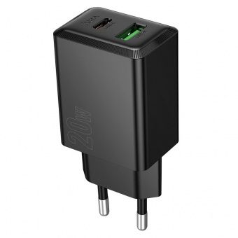 Зарядное устройство сетевое - блок питания HOCO N69, USB Type-C PD20W + USB QC3.0, черный Зарядное устройство сетевое - блок питания HOCO N69, USB Type-C PD20W + USB QC3.0, черный