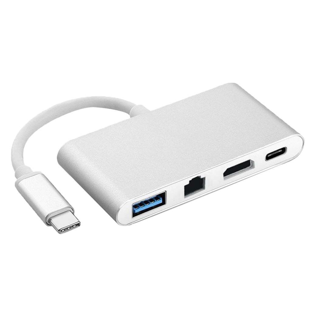 Адаптер - переходник - хаб 4in1 USB3.1 Type-C на HDMI - USB3.0 - USB3.1 Type-C - RJ45 (LAN) до 100 Мбит/с, серебро Адаптер - переходник - хаб 4in1 USB3.1 Type-C на HDMI - USB3.0 - USB3.1 Type-C - RJ45 (LAN) до 100 Мбит/с, серебро