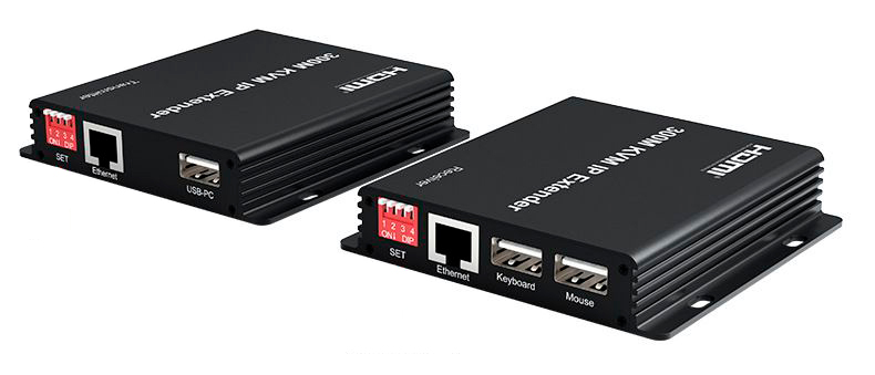 KVM IP-удлинитель HDMI USB по витой паре RJ45 UTP (LAN) до 300 метров, FullHD 1080p, EDID, комплект, черный KVM IP-удлинитель HDMI USB по витой паре RJ45 UTP (LAN) до 300 метров, FullHD 1080p, EDID, комплект, черный