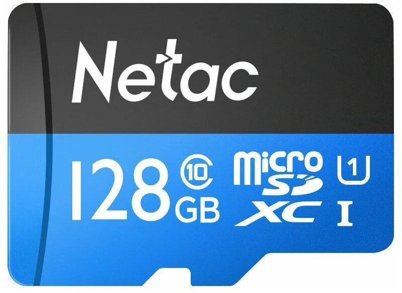 Карта памяти MicroSDXC 128GB Netac P500 Standard, класс 10, SD-адаптер