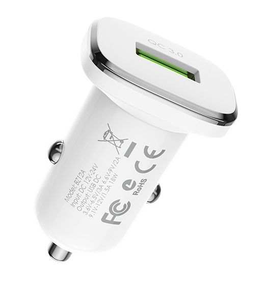Автомобильное зарядное устройство USB BOROFONE BZ12A, 1 USB QC3.0, белый Автомобильное зарядное устройство USB BOROFONE BZ12A, 1 USB QC3.0, белый