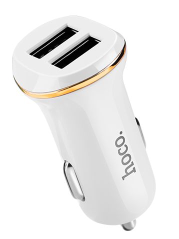Автомобильное зарядное устройство USB HOCO Z1 с кабелем Lightning, 2.1A, 2 USB, белый