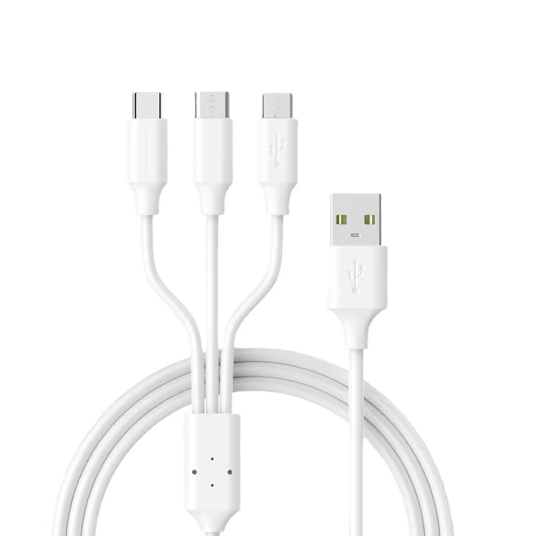 Универсальный зарядный кабель 3-в-1 USB Type-C - Lightning - MicroUSB, 3А, 1 метр, белый Универсальный зарядный кабель 3-в-1 USB Type-C - Lightning - MicroUSB, 3А, 1 метр, белый
