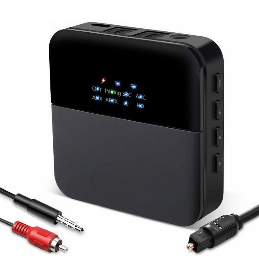Универсальный аудио адаптер RX/TX Bluetooth v5.0 - оптика (Toslink/SPDIF) - jack 3.5mm (AUX), черный Универсальный аудио адаптер RX/TX Bluetooth v5.0 - оптика (Toslink/SPDIF) - jack 3.5mm (AUX), черный