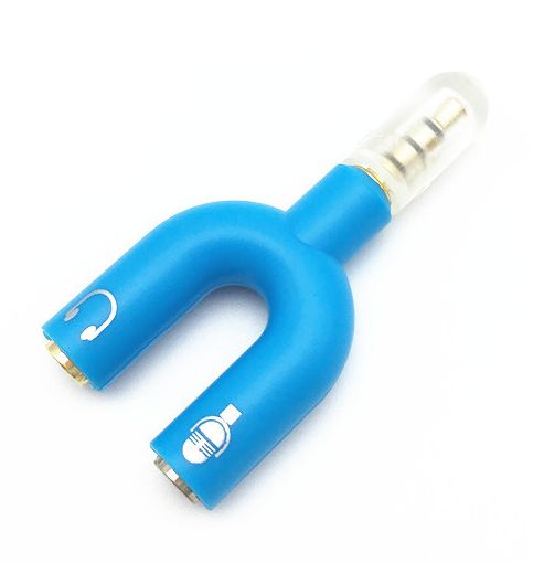 Адаптер - переходник jack 3.5mm (AUX) - 2x jack 3.5mm (AUX), наушники / микрофон, голубой Адаптер - переходник jack 3.5mm (AUX) - 2x jack 3.5mm (AUX), наушники / микрофон, голубой
