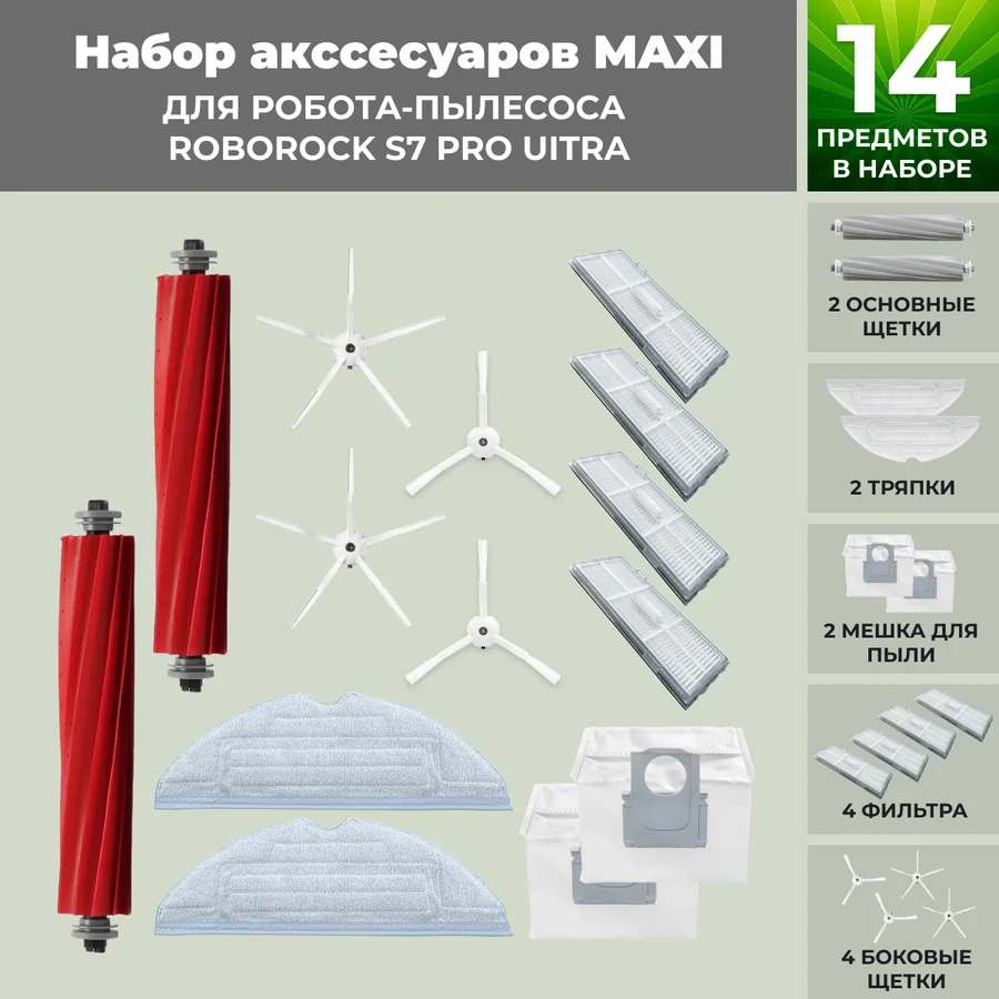 Набор аксессуаров Maxi для робота-пылесоса Roborock S7 Pro UItra, белые боковые щетки Набор аксессуаров Maxi для робота-пылесоса Roborock S7 Pro UItra, белые боковые щетки