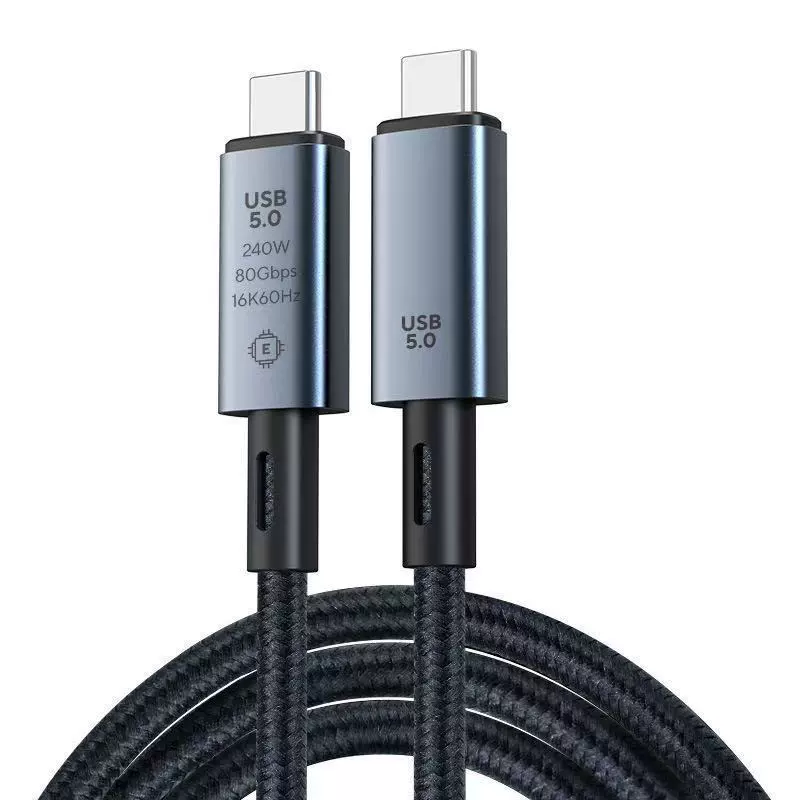 Кабель USB5.0 Type-C чип E-Marker, 16K 60Гц, PD 240W (48V/5A), 80 Гбит/с, оплетка, поддержка Thunderbolt 3/4/5, 1.5 метра