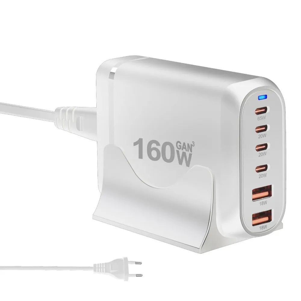 Настольное зарядное устройство - зарядная станция на 6 портов 160W USB-C / USB mod. 1006P160WW, быстрая зарядка, пластик