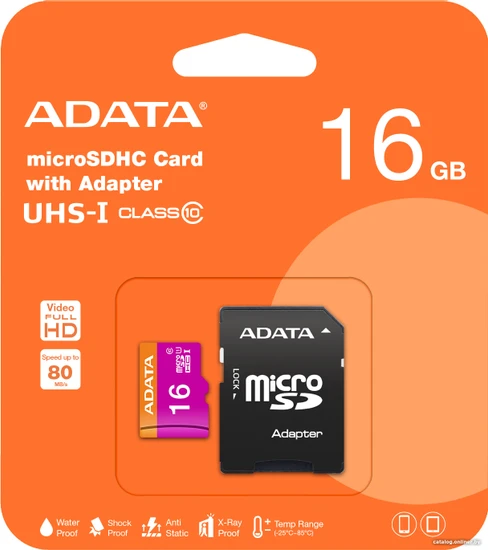 Карта памяти MicroSDHC 16Gb ADATA (W/ADAP.AUSDH16GUICL10A1-RA1), класс 10, SD-адаптер Карта памяти MicroSDHC 16Gb ADATA (W/ADAP.AUSDH16GUICL10A1-RA1), класс 10, SD-адаптер