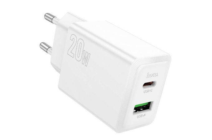 Зарядное устройство сетевое - блок питания HOCO N69, USB Type-C PD20W + USB QC3.0, белый Зарядное устройство сетевое - блок питания HOCO N69, USB Type-C PD20W + USB QC3.0, белый