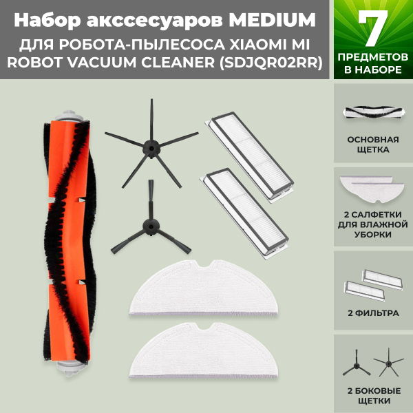 Набор аксессуаров Medium для робота-пылесоса Xiaomi Mi Robot Vacuum Cleaner (SDJQR02RR), черные боковые щетки Набор аксессуаров Medium для робота-пылесоса Xiaomi Mi Robot Vacuum Cleaner (SDJQR02RR), черные боковые щетки
