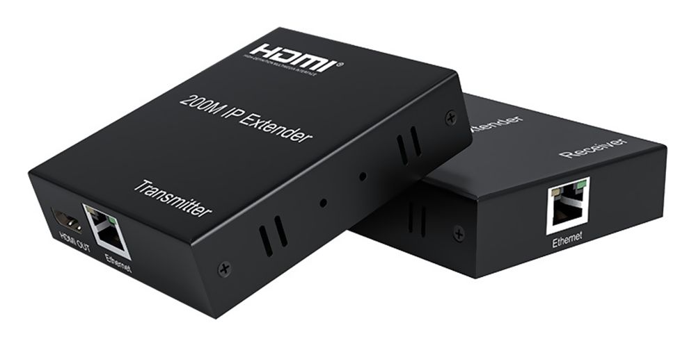 Удлинитель сигнала HDMI по витой паре RJ45 (LAN) до 200 метров, активный, FullHD 1080p, комплект, черный Удлинитель сигнала HDMI по витой паре RJ45 (LAN) до 200 метров, активный, FullHD 1080p, комплект, черный