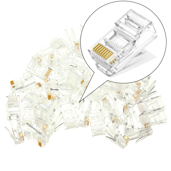 Коннектор RJ45 CAT-5E, пластик, прозрачный, комплект 100 шт Коннектор RJ45 CAT-5E, пластик, прозрачный, комплект 100 шт