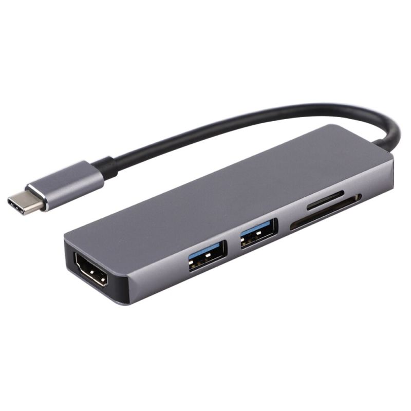 Адаптер - переходник - хаб 5in1 USB3.1 Type-C на HDMI - 2x USB3.0 - картридер TF/SD, серый Адаптер - переходник - хаб 5in1 USB3.1 Type-C на HDMI - 2x USB3.0 - картридер TF/SD, серый