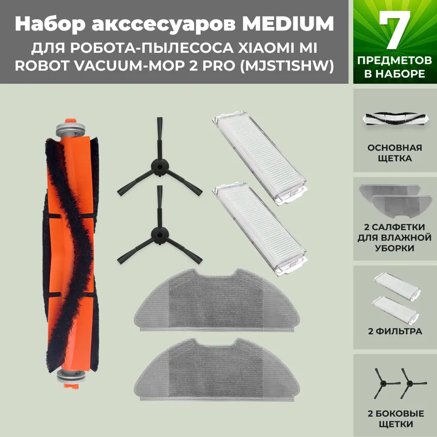 Набор аксессуаров Medium для робота-пылесоса Xiaomi Mi Robot Vacuum-Mop 2 Pro (MJST1SHW), черные боковые щетки Набор аксессуаров Medium для робота-пылесоса Xiaomi Mi Robot Vacuum-Mop 2 Pro (MJST1SHW), черные боковые щетки