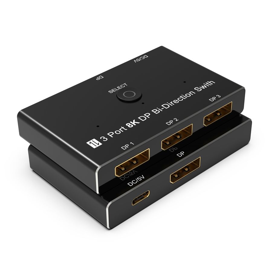 Переключатель-разветвитель (свитч-сплиттер) DisplayPort v1.4 – 3×1 Bi-Direction 8K 30Гц / 4K 144Гц, черный