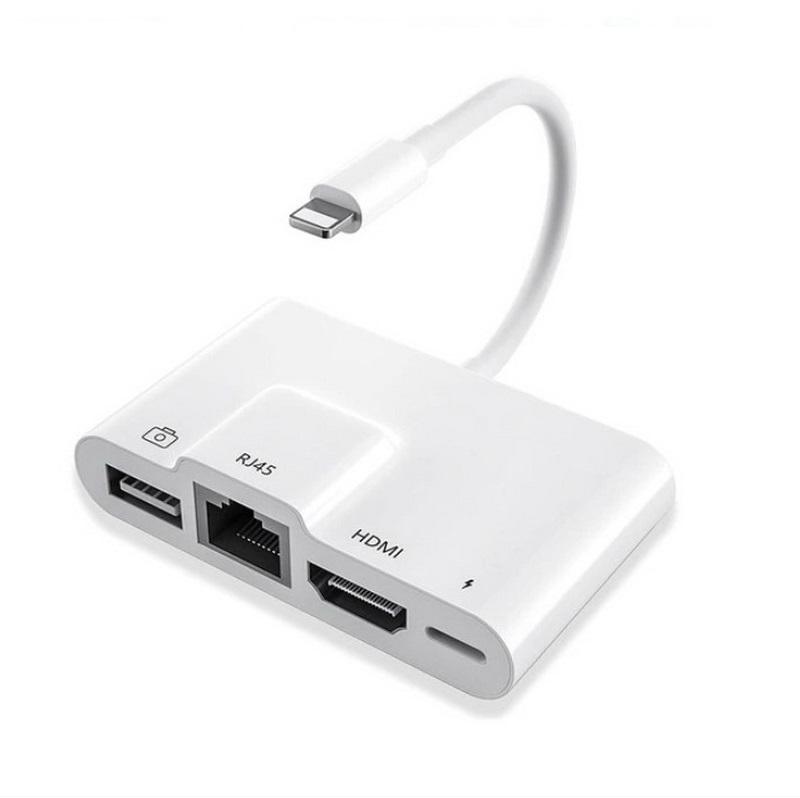 Адаптер - переходник Lightning на HDMI 1080p - LAN (RJ45 до 1000Мбит/с) - USB3.0 - USB-C, белый Адаптер - переходник Lightning на HDMI 1080p - LAN (RJ45 до 1000Мбит/с) - USB3.0 - USB-C, белый