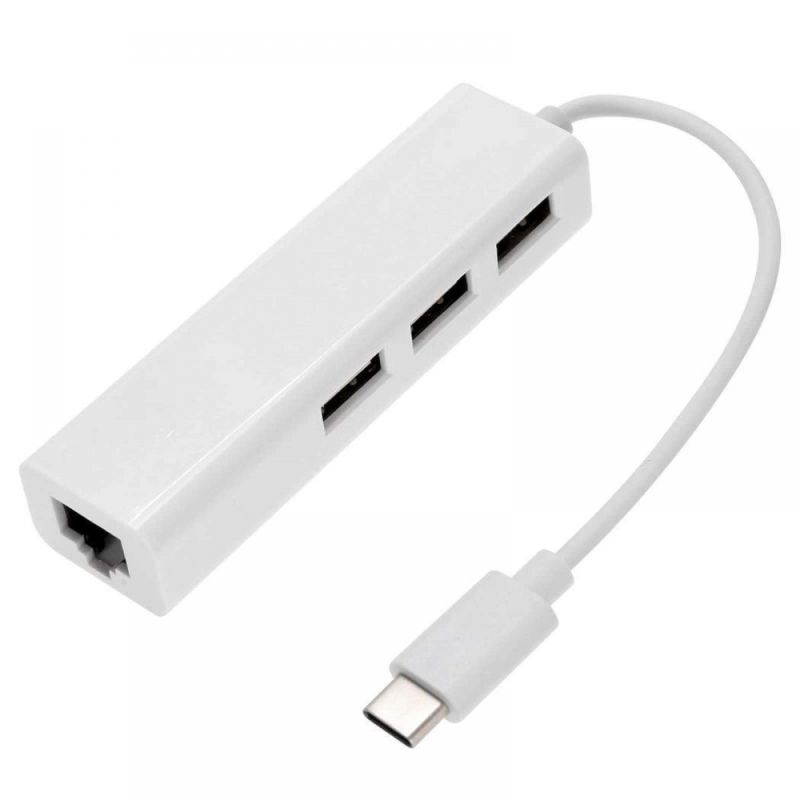 Адаптер - переходник - хаб USB3.1 Type-C на 3x USB2.0 - RJ45 (LAN) до 100 Мбит/с, белый Адаптер - переходник - хаб USB3.1 Type-C на 3x USB2.0 - RJ45 (LAN) до 100 Мбит/с, белый