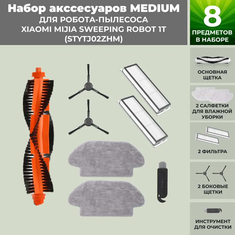 Набор аксессуаров Medium для робота-пылесоса Xiaomi Mijia Sweeping Robot 1T (STYTJ02ZHM), черные боковые щетки