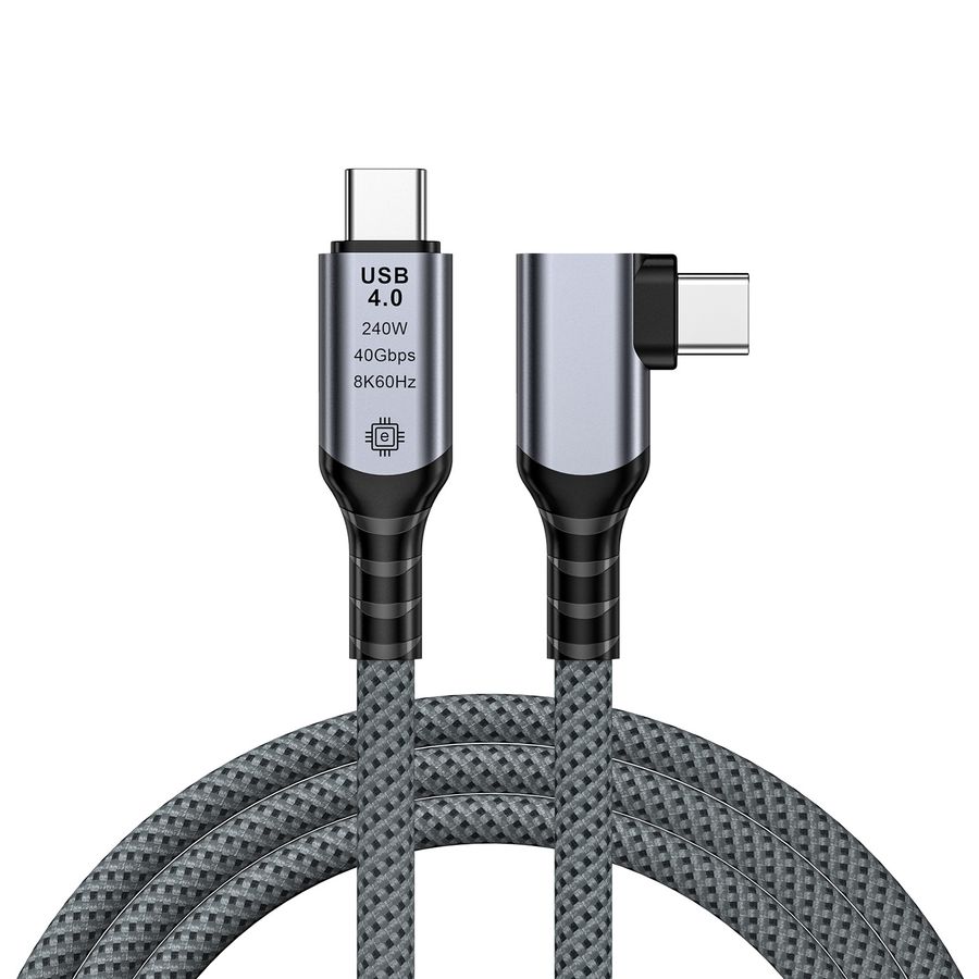 Кабель USB4.0 Type-C чип E-Marker, 8K 60Гц / 4K 144Гц, 40 Гбит/с, PD 240W (48V/5A), поддержка Thunderbolt 3/4, угловой, 1 метр