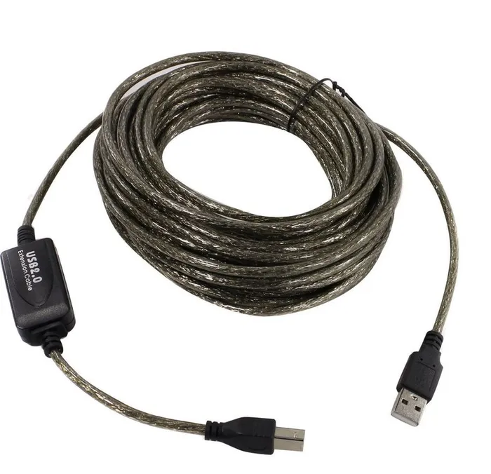 Кабель USB2.0 - USB-B, папа-папа, с усилителем, 15 метров, черный