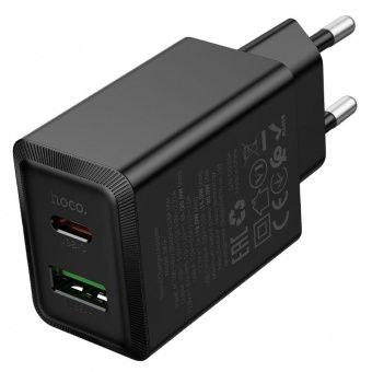 Зарядное устройство сетевое - блок питания HOCO N69, USB Type-C PD20W + USB QC3.0, черный Зарядное устройство сетевое - блок питания HOCO N69, USB Type-C PD20W + USB QC3.0, черный