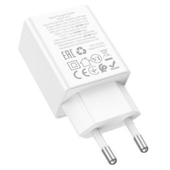 Зарядное устройство сетевое - блок питания HOCO N71, USB Type-C PD30W + USB QC3.0, белый Зарядное устройство сетевое - блок питания HOCO N71, USB Type-C PD30W + USB QC3.0, белый