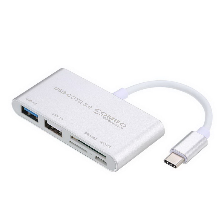 Адаптер - переходник USB3.1 Type-C - USB2.0 - USB3.0 - картридер TF/SD, серебро Адаптер - переходник USB3.1 Type-C - USB2.0 - USB3.0 - картридер TF/SD, серебро