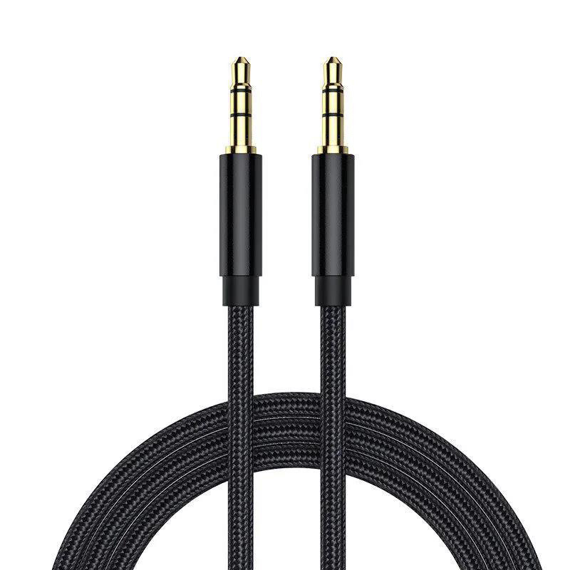Кабель jack 3.5mm (AUX), папа-папа, 0,5 метра, ткань, черный