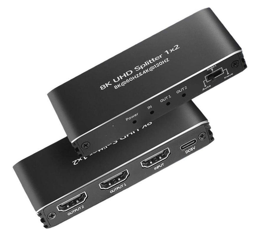 Cплиттер - разветвитель 1×2 HDMI UltraHD 8K 60Гц / 4K 120Гц, 48 Гбит/c, поддержка HDCP2.3 и Dolby Vision, черный Cплиттер - разветвитель 1×2 HDMI UltraHD 8K 60Гц / 4K 120Гц, 48 Гбит/c, поддержка HDCP2.3 и Dolby Vision, черный