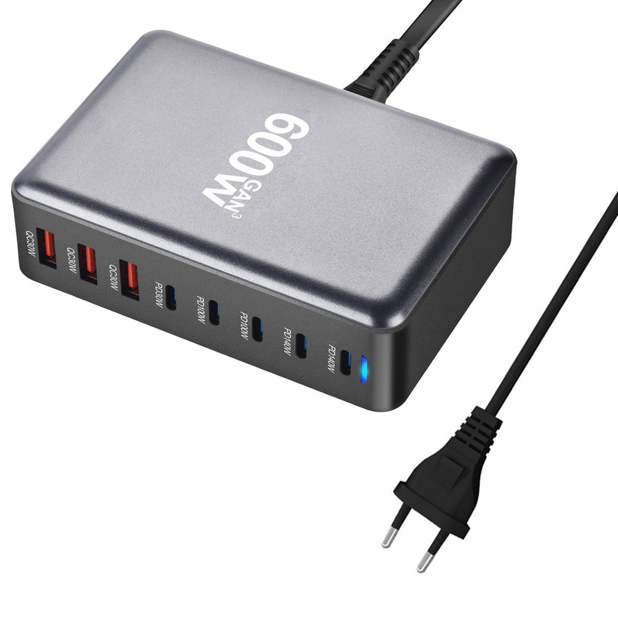 Настольное зарядное устройство - зарядная станция на 8 портов 600W USB-C / USB mod. 1006P200WB, быстрая зарядка, пластик Настольное зарядное устройство - зарядная станция на 8 портов 600W USB-C / USB mod. 1006P200WB, быстрая зарядка, пластик