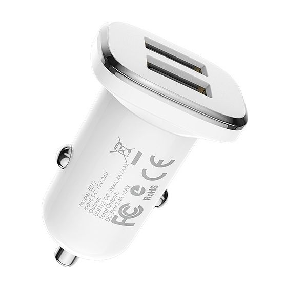 Автомобильное зарядное устройство USB BOROFONE BZ12, 2.4A, 2 USB, белый Автомобильное зарядное устройство USB BOROFONE BZ12, 2.4A, 2 USB, белый