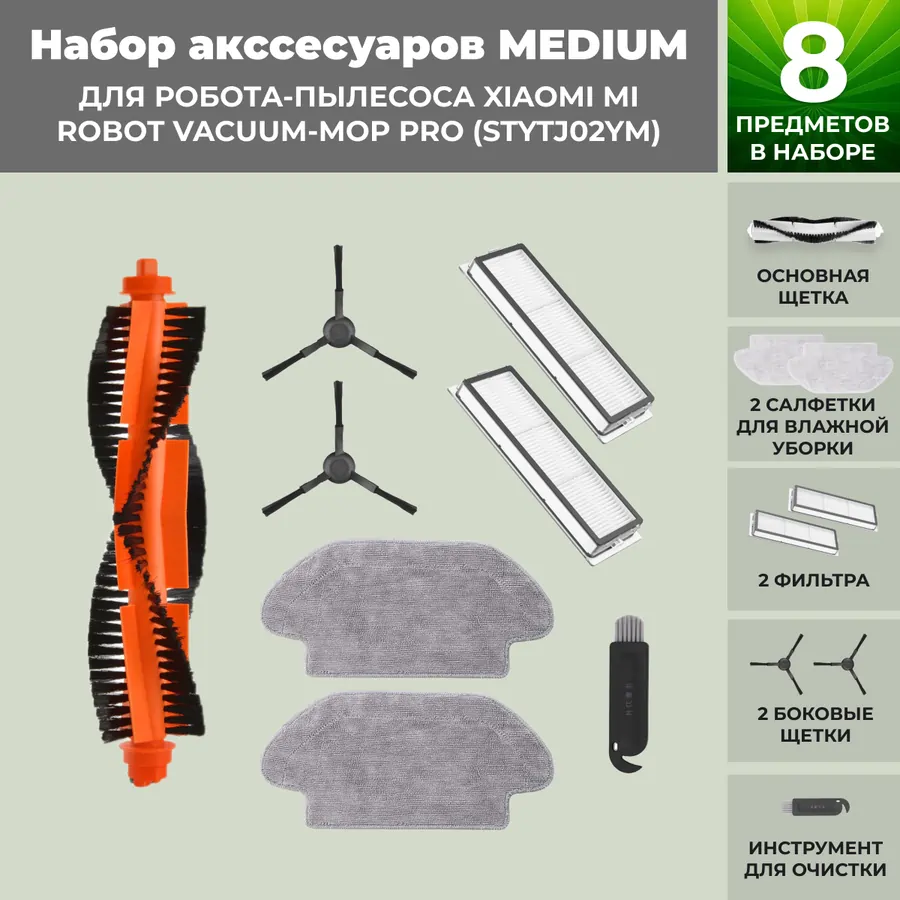 Набор аксессуаров Medium для робота-пылесоса Xiaomi Mi Robot Vacuum-Mop Pro (STYTJ02YM), черные боковые щетки Набор аксессуаров Medium для робота-пылесоса Xiaomi Mi Robot Vacuum-Mop Pro (STYTJ02YM), черные боковые щетки