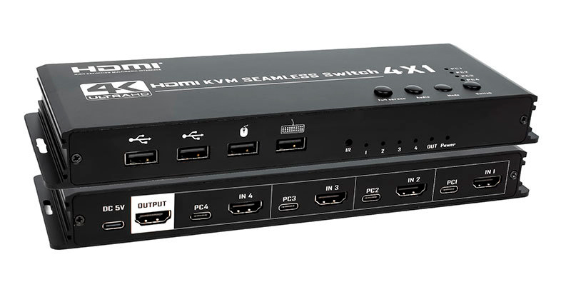 KVM-переключатель 4-х портовый HDMI 4K USB с функцией делителя экрана, черный KVM-переключатель 4-х портовый HDMI 4K USB с функцией делителя экрана, черный