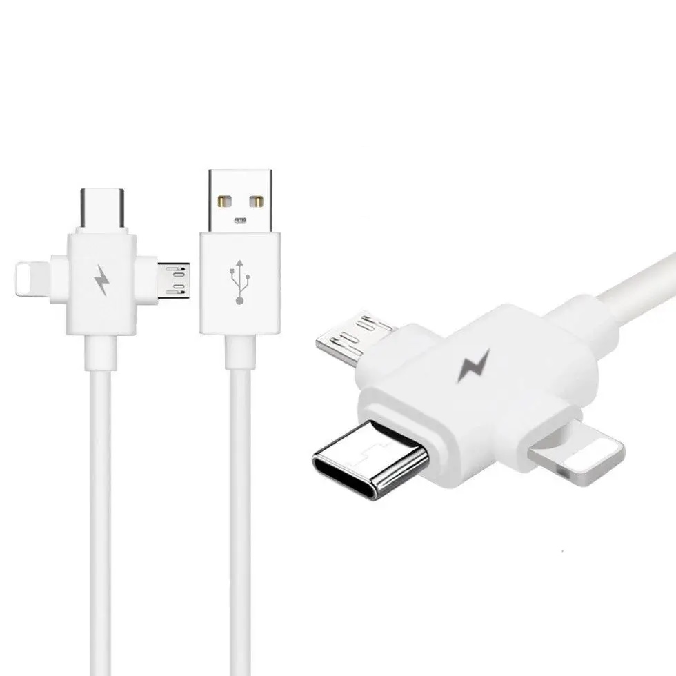 Универсальный зарядный кабель 3-в-1 USB Type-C - Lightning - MicroUSB, 3А, 1.5 метра, белый Универсальный зарядный кабель 3-в-1 USB Type-C - Lightning - MicroUSB, 3А, 1.5 метра, белый