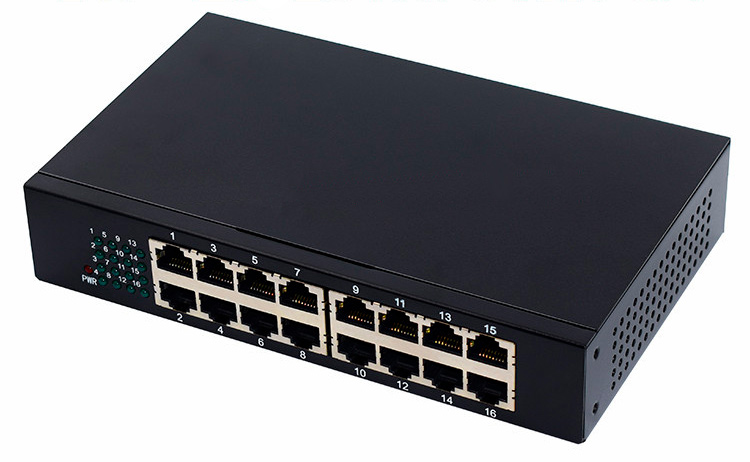 Сетевой свитч – LAN разветвитель – хаб RJ45 на 16 портов, 10/100 Мбит/с, металлический корпус, черный