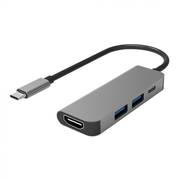 Адаптер - переходник - хаб USB3.1 Type-C на HDMI - USB3.1 Type-C - 2x USB3.0, серый Адаптер - переходник - хаб USB3.1 Type-C на HDMI - USB3.1 Type-C - 2x USB3.0, серый