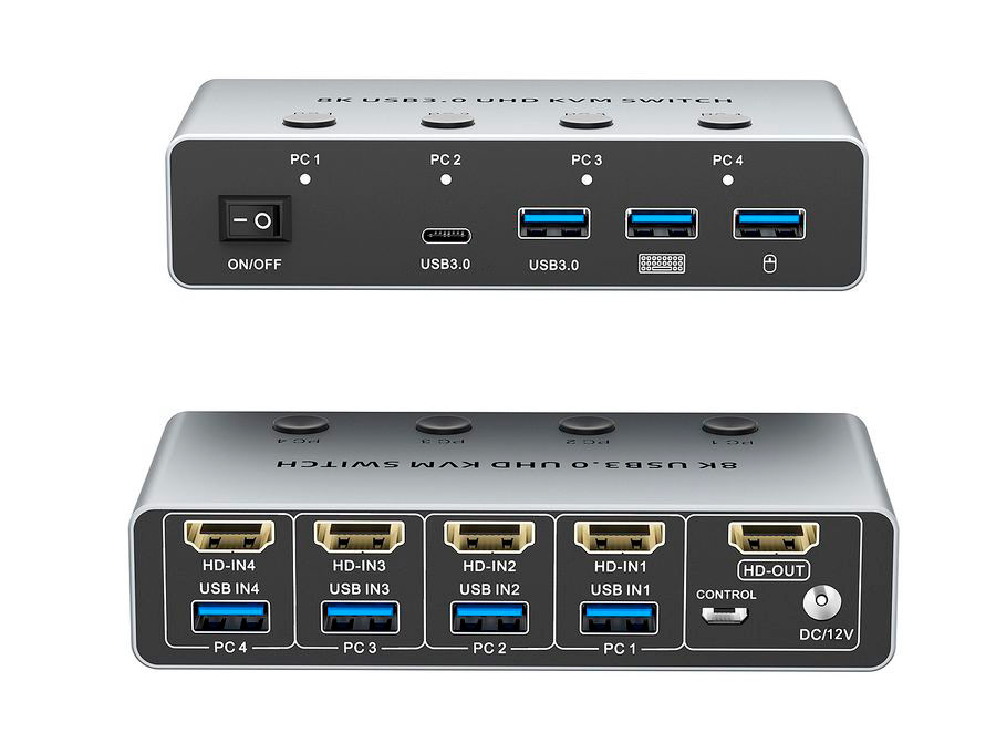 Адаптер - 4-х портовый KVM-переключатель HDMI v2.1 – 8K 60Гц, USB3.0, HDR, алюминий