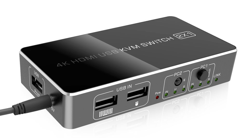 Адаптер – 2-х портовый KVM-переключатель HDMI2.0 4K60Hz (+hotkey), черный Адаптер – 2-х портовый KVM-переключатель HDMI2.0 4K60Hz (+hotkey), черный