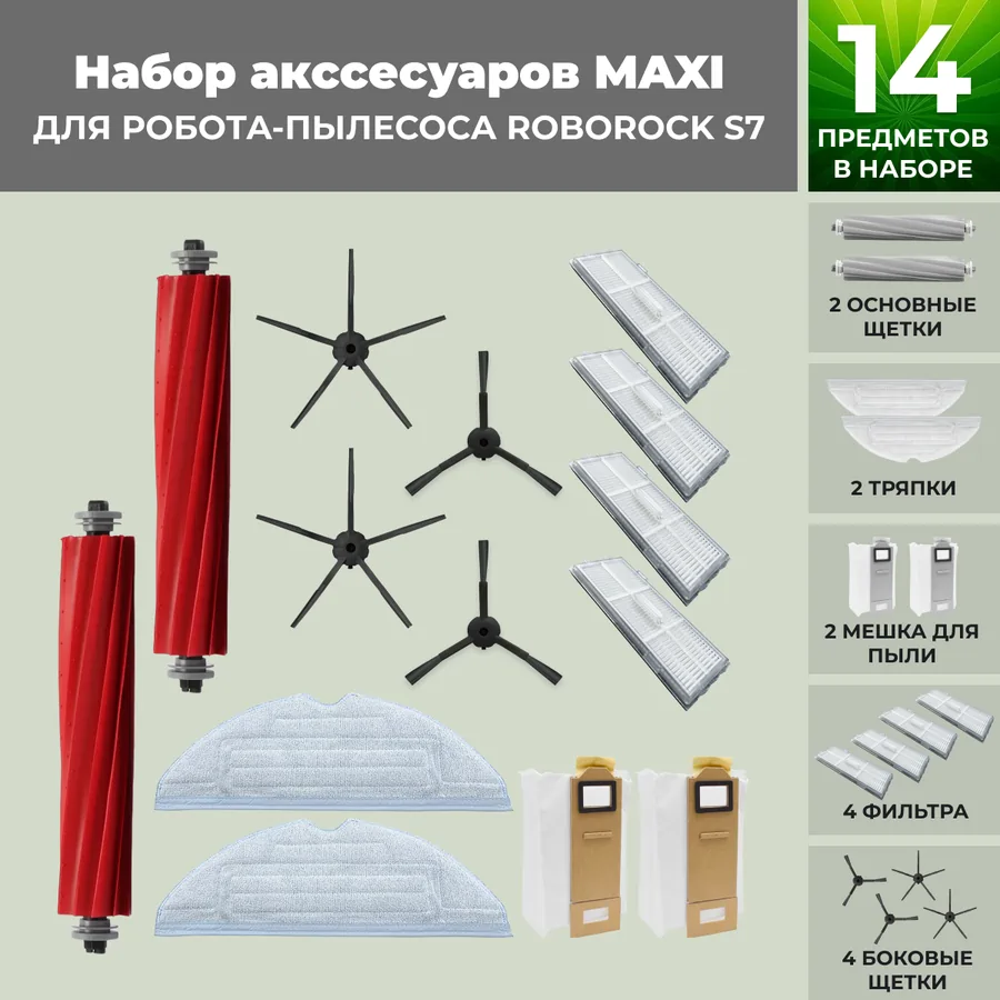 Набор аксессуаров Maxi для робота-пылесоса Roborock S7, черные боковые щетки Набор аксессуаров Maxi для робота-пылесоса Roborock S7, черные боковые щетки