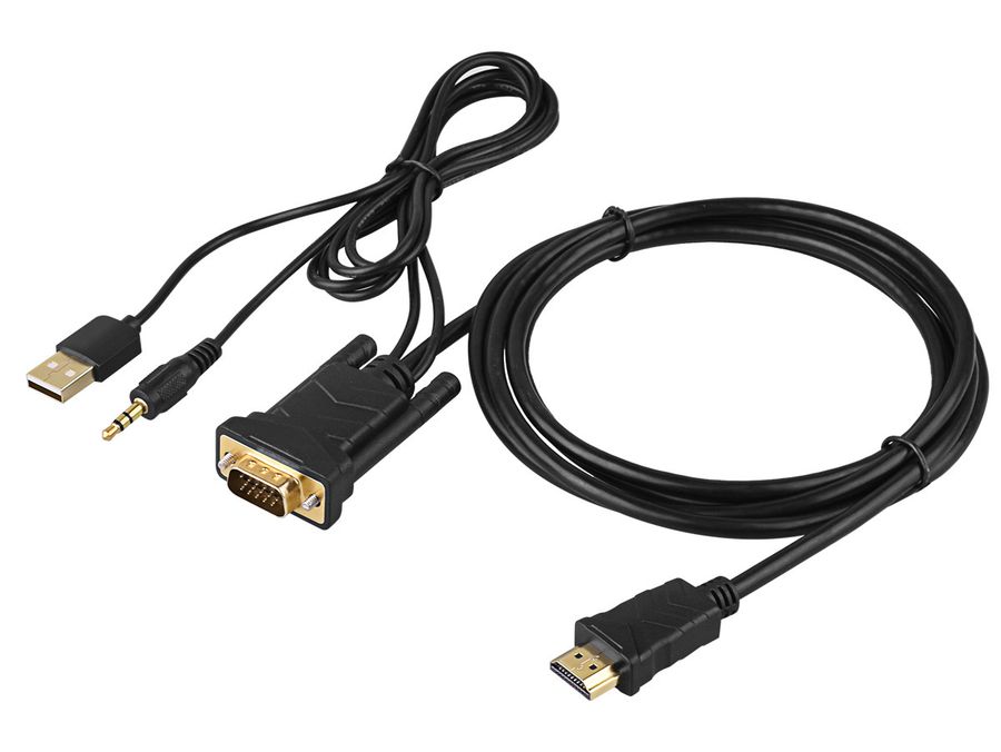 Кабель VGA - jack 3.5mm (AUX) - USB - HDMI, FullHD 1080p, 1,8 метра, черный Кабель VGA - jack 3.5mm (AUX) - USB - HDMI, FullHD 1080p, 1,8 метра, черный