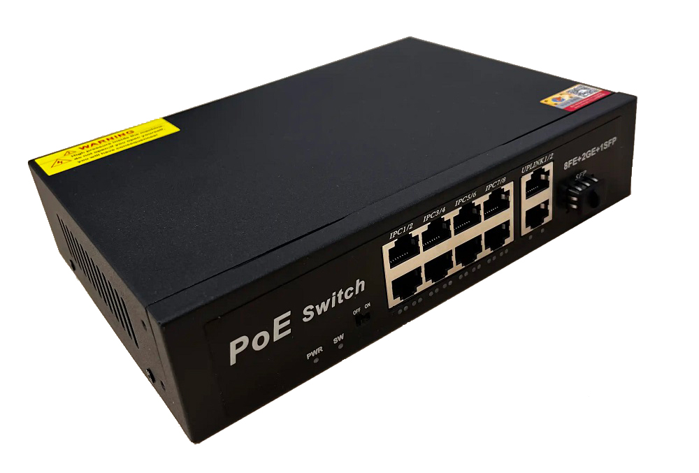 Сетевой хаб LAN - коммутатор POE -  свитч-разветвитель на 8+2 RJ45 порта + SFP порт, 10/100/1000 Мбит/с, молниезащита Сетевой хаб LAN - коммутатор POE -  свитч-разветвитель на 8+2 RJ45 порта + SFP порт, 10/100/1000 Мбит/с, молниезащита