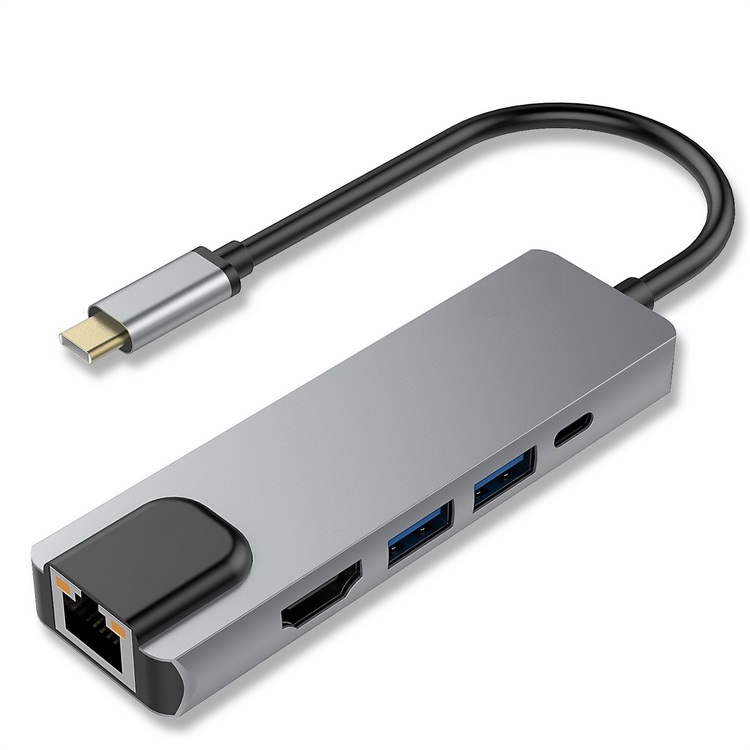 Адаптер - переходник - хаб 5in1 USB3.1 Type-C на HDMI - 2x USB3.0 - USB3.1 Type-C - RJ45 (LAN) до 100 Мбит/с, серый Адаптер - переходник - хаб 5in1 USB3.1 Type-C на HDMI - 2x USB3.0 - USB3.1 Type-C - RJ45 (LAN) до 100 Мбит/с, серый