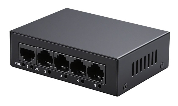Сетевой свитч – LAN разветвитель – хаб RJ45 на 5 портов, 10/100 Мбит/с UT-Rpoe-5GT, металлический корпус, черный