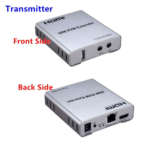 Адаптер - KVM-удлинитель HDMI по витой паре RJ45 UTP (LAN) до 60 метров, FullHD 1080p, комплект, черный Адаптер - KVM-удлинитель HDMI по витой паре RJ45 UTP (LAN) до 60 метров, FullHD 1080p, комплект, черный
