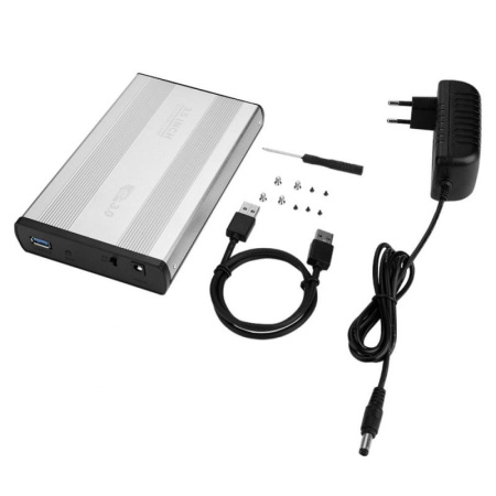 Внешний корпус - бокс SATA - USB3.0 для жесткого диска SSD/HDD 3.5”, алюминий, серебро