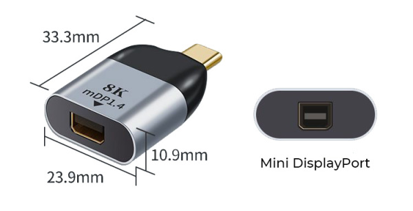 Адаптер - переходник USB3.1 Type-С - Mini DisplayPort 8K, mini, серебро Адаптер - переходник USB3.1 Type-С - Mini DisplayPort 8K, mini, серебро