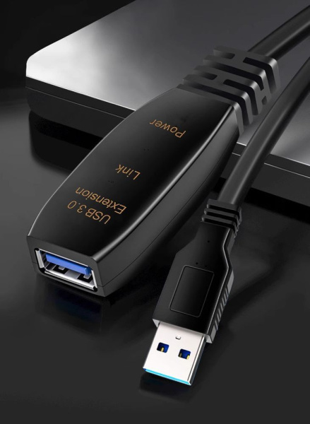 Кабель с усилителем-репитером USB3.0, папа-мама, 20 метров, черный